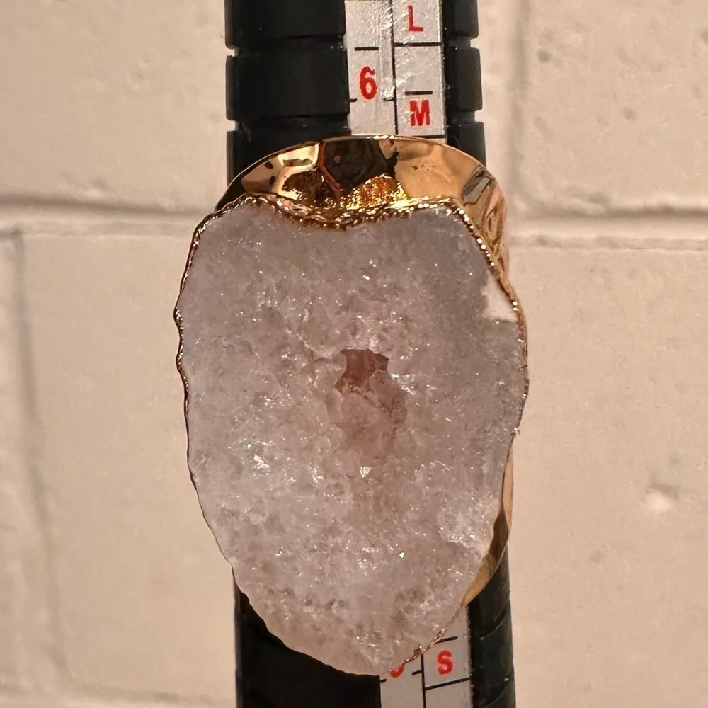 18K Gold Plated Natural Stone Irregular Geode Crystal AdjustableRing “Listing B”